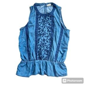 Vintage Gap Sleeveless Cotton Top Cinched Waist Top w/ Embroidered/Lace bodice